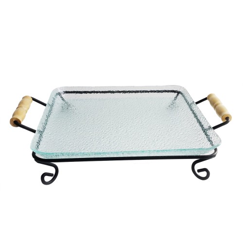 Блюдо для выкладки стеклянное с металлическим основанием 35*28*7.5 см  P.L.