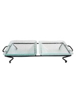 Блюдо для выкладки стеклянное с металлическим основанием 34*15*6.5 см  P.L.