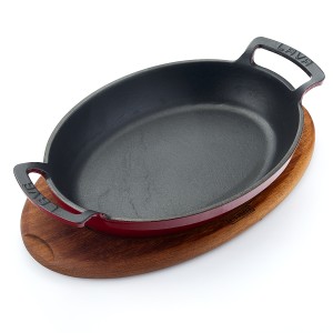Сковородка овальная с ручками 27,5*20см.чугун эмаль красная на д/подставке LAVA