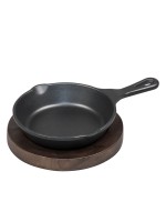 Сковородка алюминиевая черная (12.4*2,5 см) для подачи на деревянной подставке, P.L. Proff Cuisine