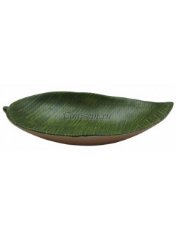 Блюдо зеленое с узором банановый лист 23х13см меламин
