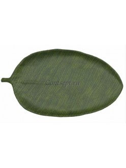 Блюдо зеленое с узором банановый лист 46х25,4х2,8см меламин