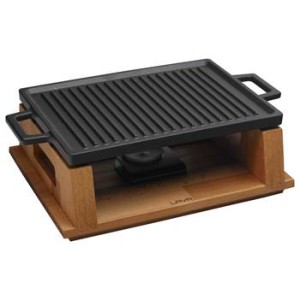 Сковорода-гриль 22*30 см, с 2-мя ручками, на деревянной подставке, с подогревом, чугун, черный , LAVA